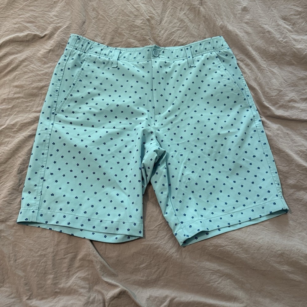 Under Armour Performance Golf Shorts Four Way Stretch UA Sz 34 Blue Stars